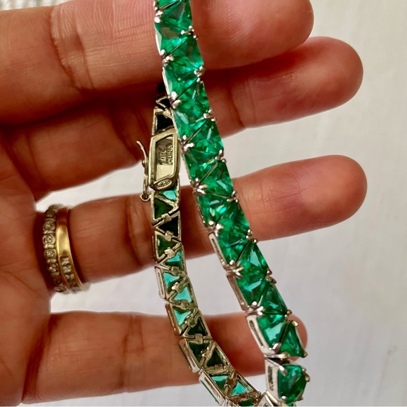 Green Silver Tennis 925 bracelet, bling chunky tennis bracelet, fancy fashion - Picture 5 of 8